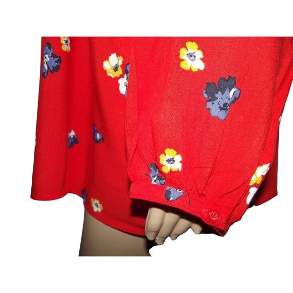 Old Navy Blouse Womens Large Red Floral boho peasant top lace-up v-neck swing - Picture 6 of 15